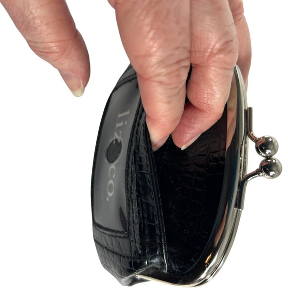 Liz & Co Black Faux Croc Embossed Coin Purse Wallet Kiss Lock Clasp Small Change - Picture 5 of 6